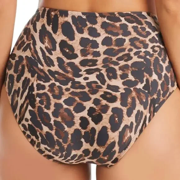 Bar III Womens Cheetah Print High Waist Full Coverage Swim Bottoms Brown Size XL - Picture 2 of 3